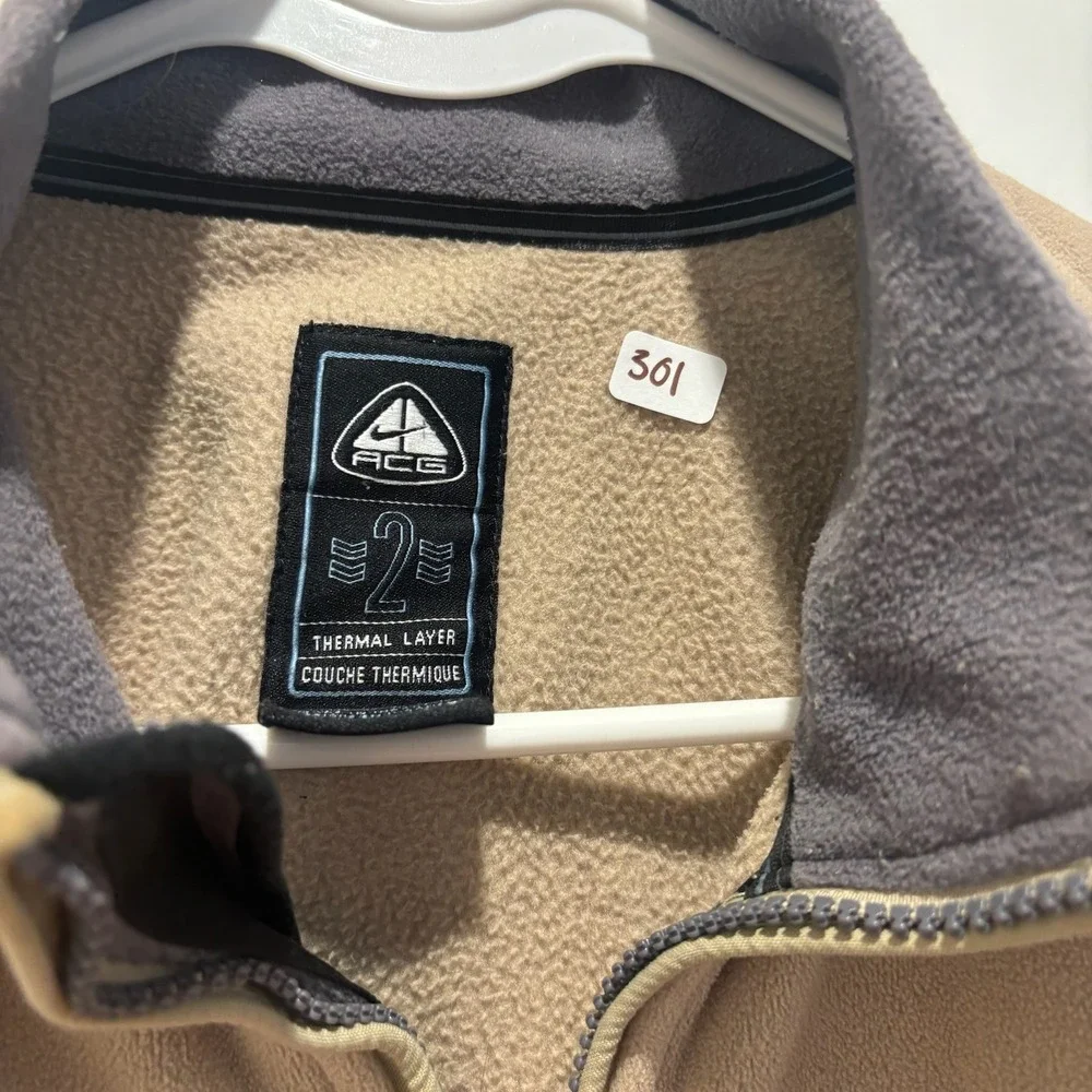 Nike ACG Vintage Thermal Layer 2 Fleece Jacket Tan Full Zip Men Large Therma-FIT